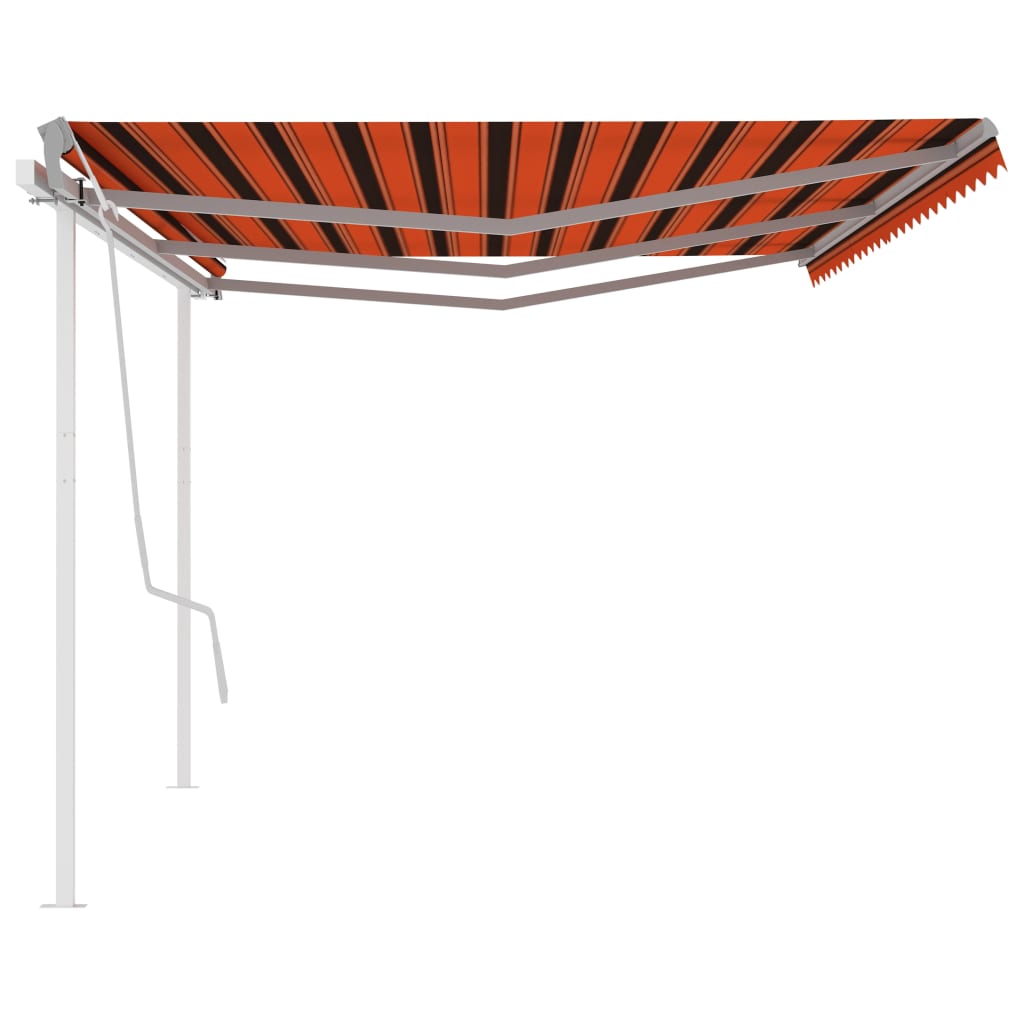 Copertină retractabilă manual cu stâlpi portocaliu/maro 6x3 m