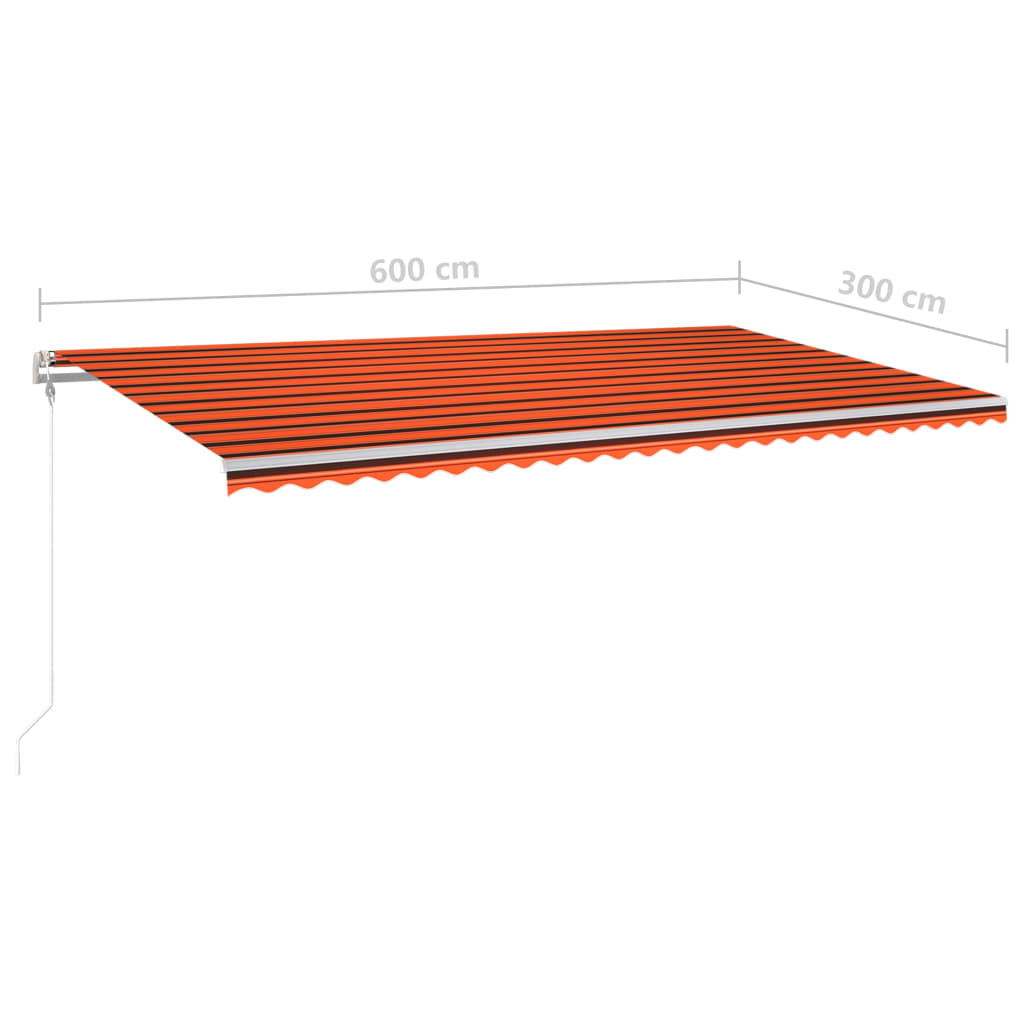 Copertină retractabilă manual cu stâlpi portocaliu/maro 6x3 m