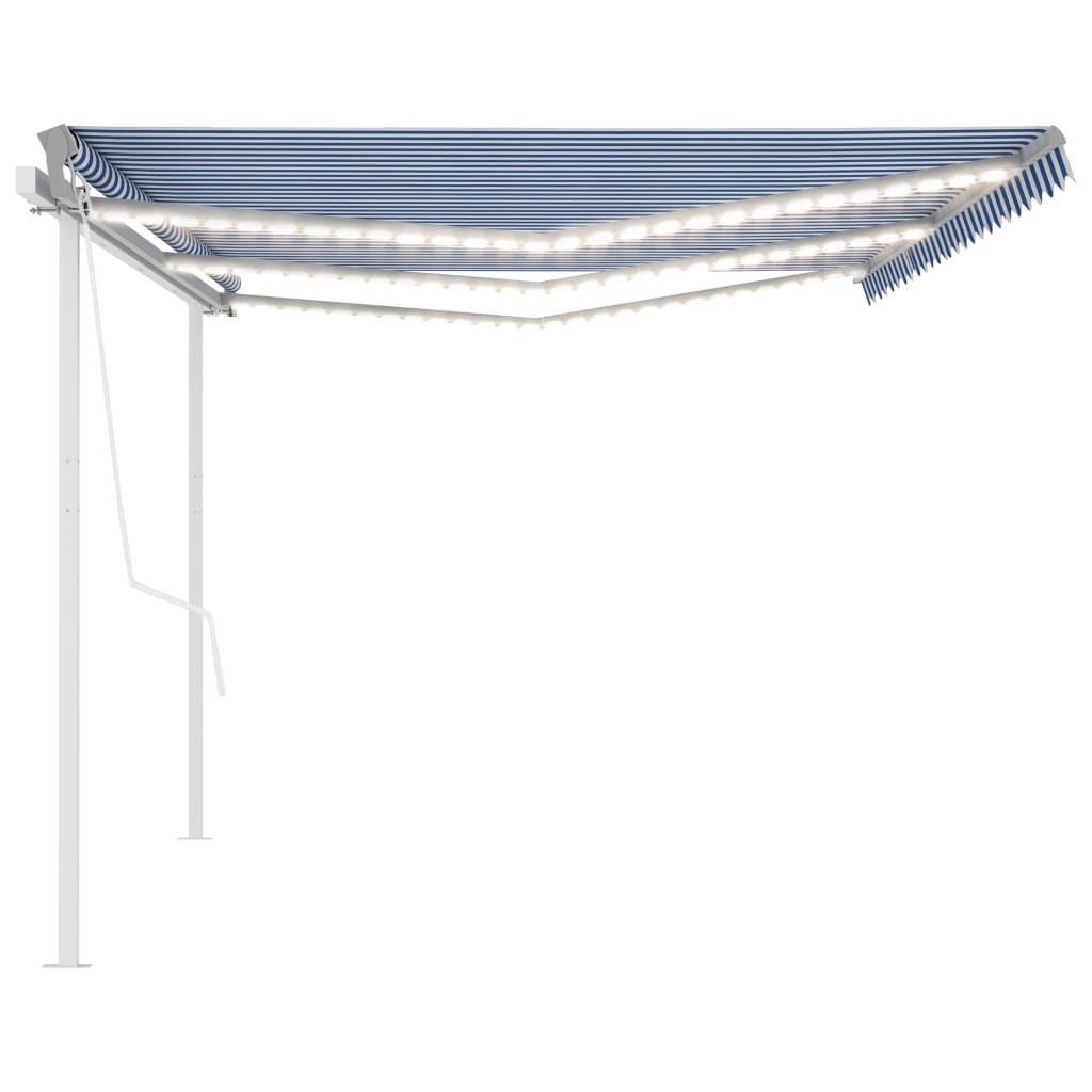 Copertină retractabilă manual cu LED, albastru/alb, 6x3 m