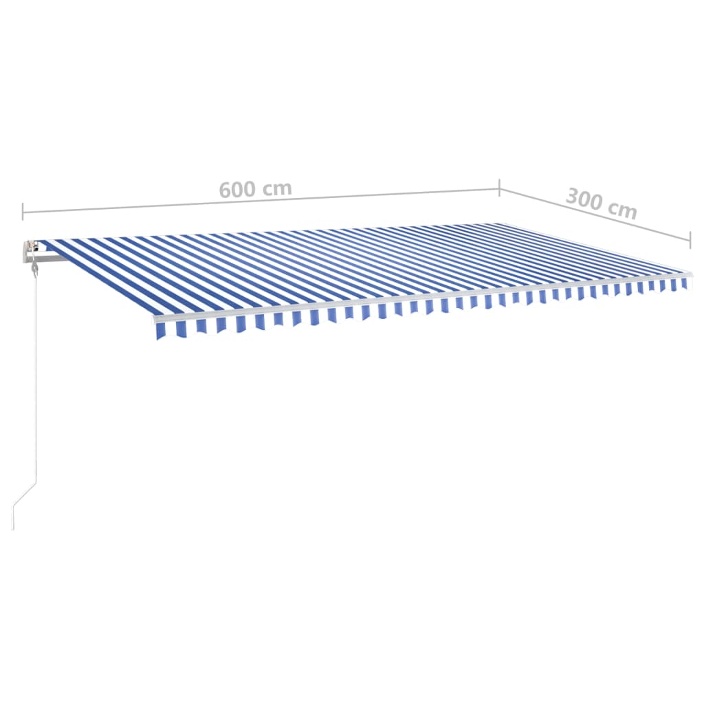 Copertină retractabilă manual cu LED, albastru/alb, 6x3 m