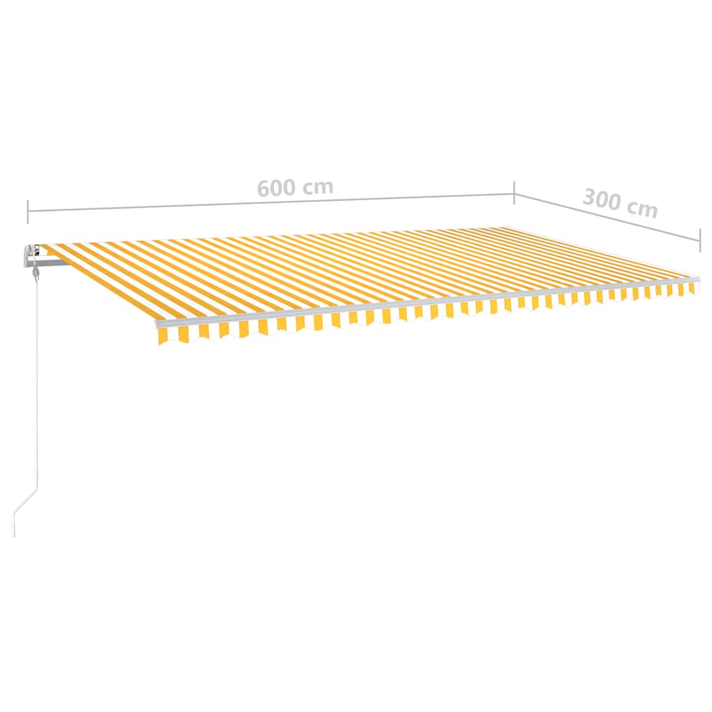 Copertină retractabilă manual cu LED, galben&alb, 6x3 m