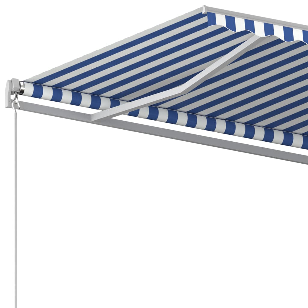 Copertină retractabilă automat, cu stâlpi, albastru&alb, 6x3 m