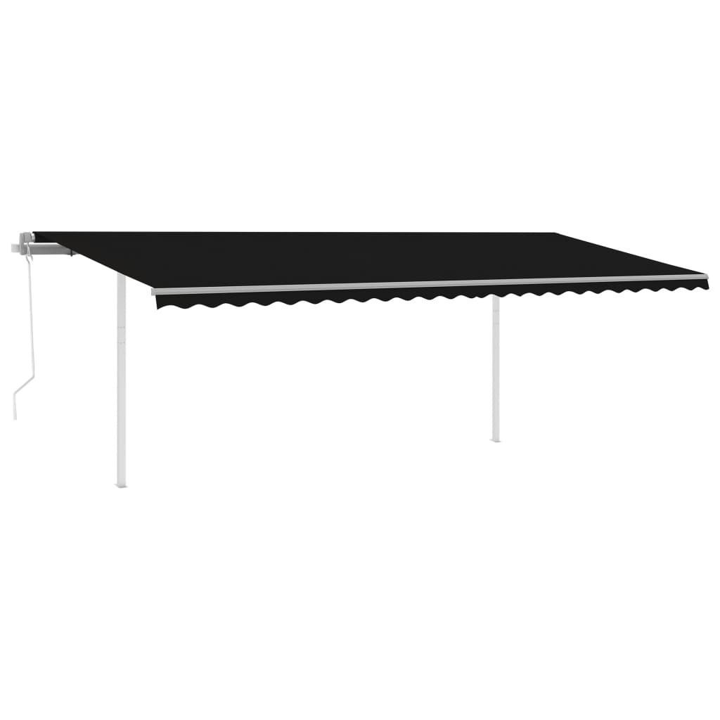 Copertină retractabilă automat, cu stâlpi, antracit, 6x3 m