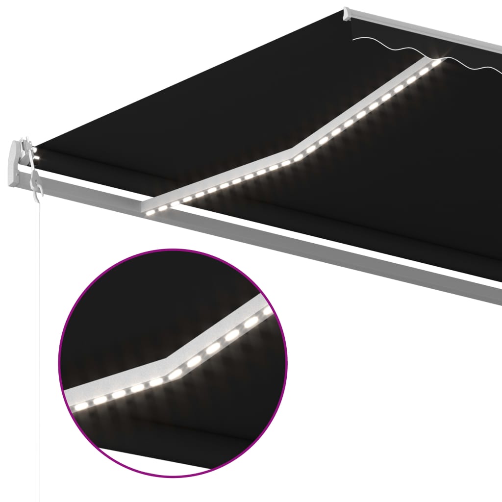 Copertină retractabilă manual, cu LED, antracit, 5x3,5 m