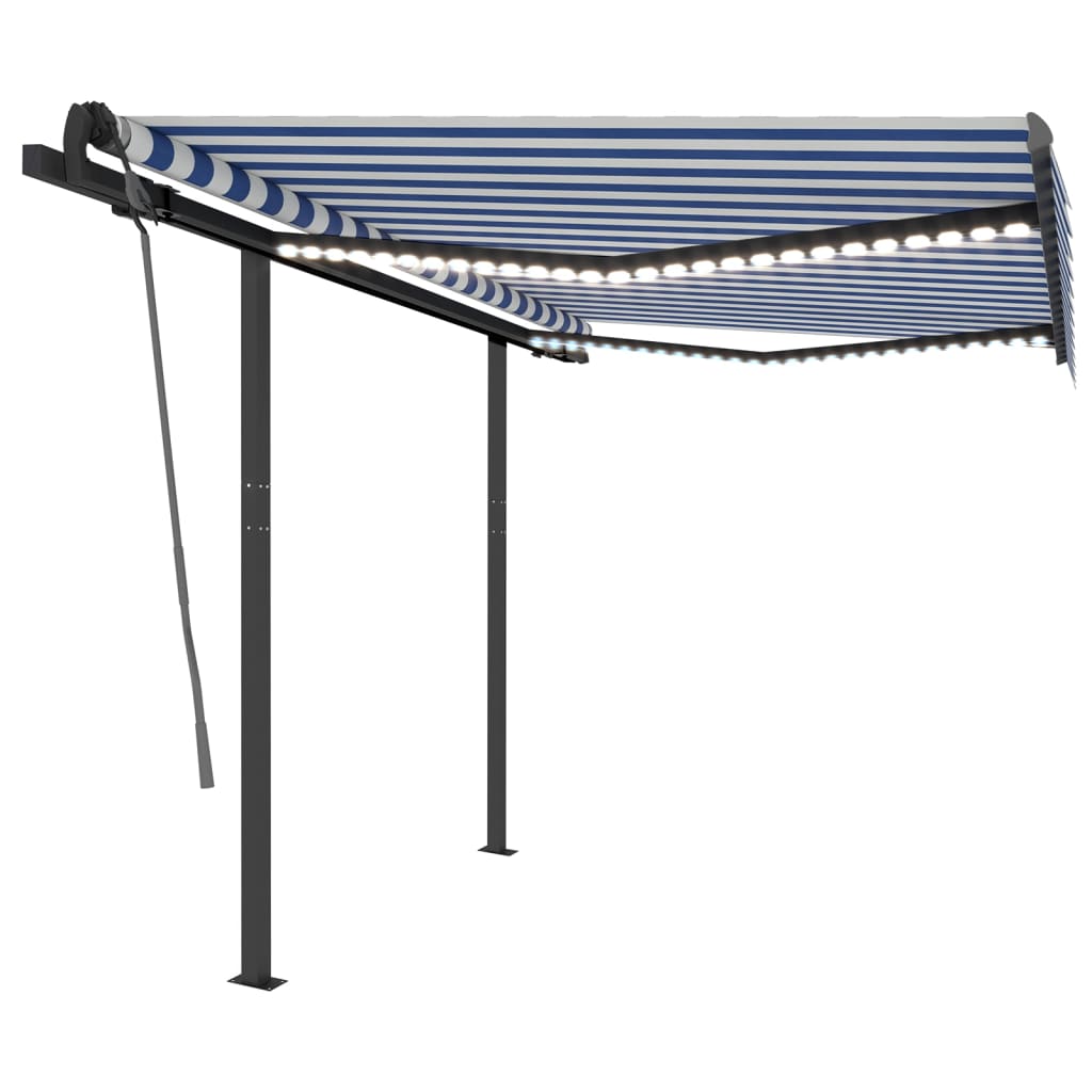 Copertină retractabilă manual cu LED, albastru&alb, 3x2,5 m