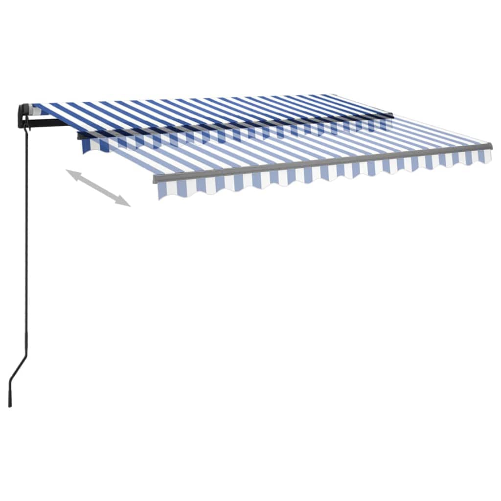 Copertină retractabilă manual cu LED, albastru&alb, 3x2,5 m