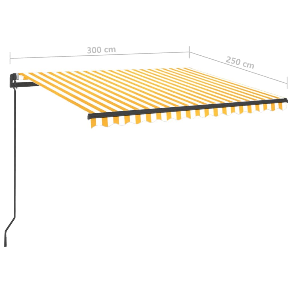 Copertină retractabilă manual cu LED, galben&alb, 3x2,5 m