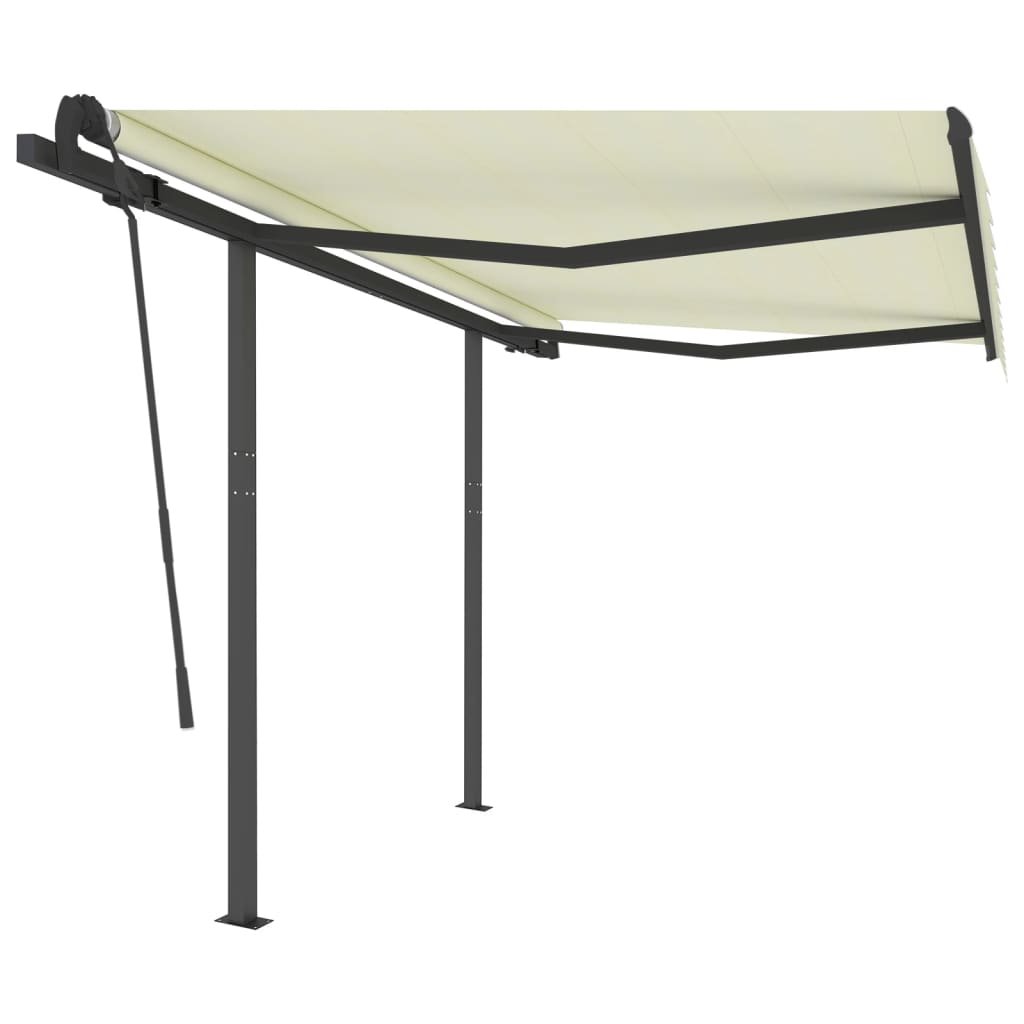 Copertină retractabilă automat cu stâlpi, crem, 3x2,5 m
