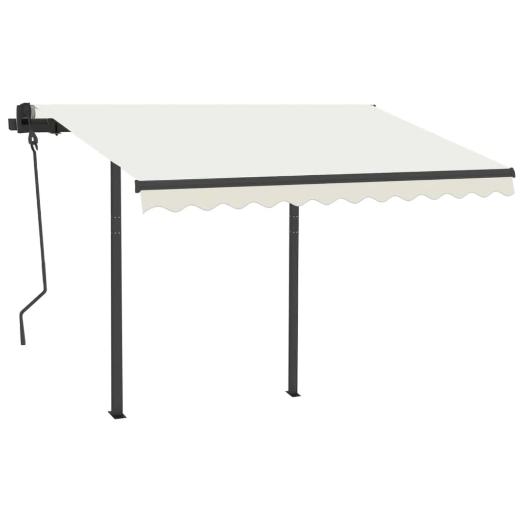 Copertină retractabilă automat cu stâlpi, crem, 3x2,5 m