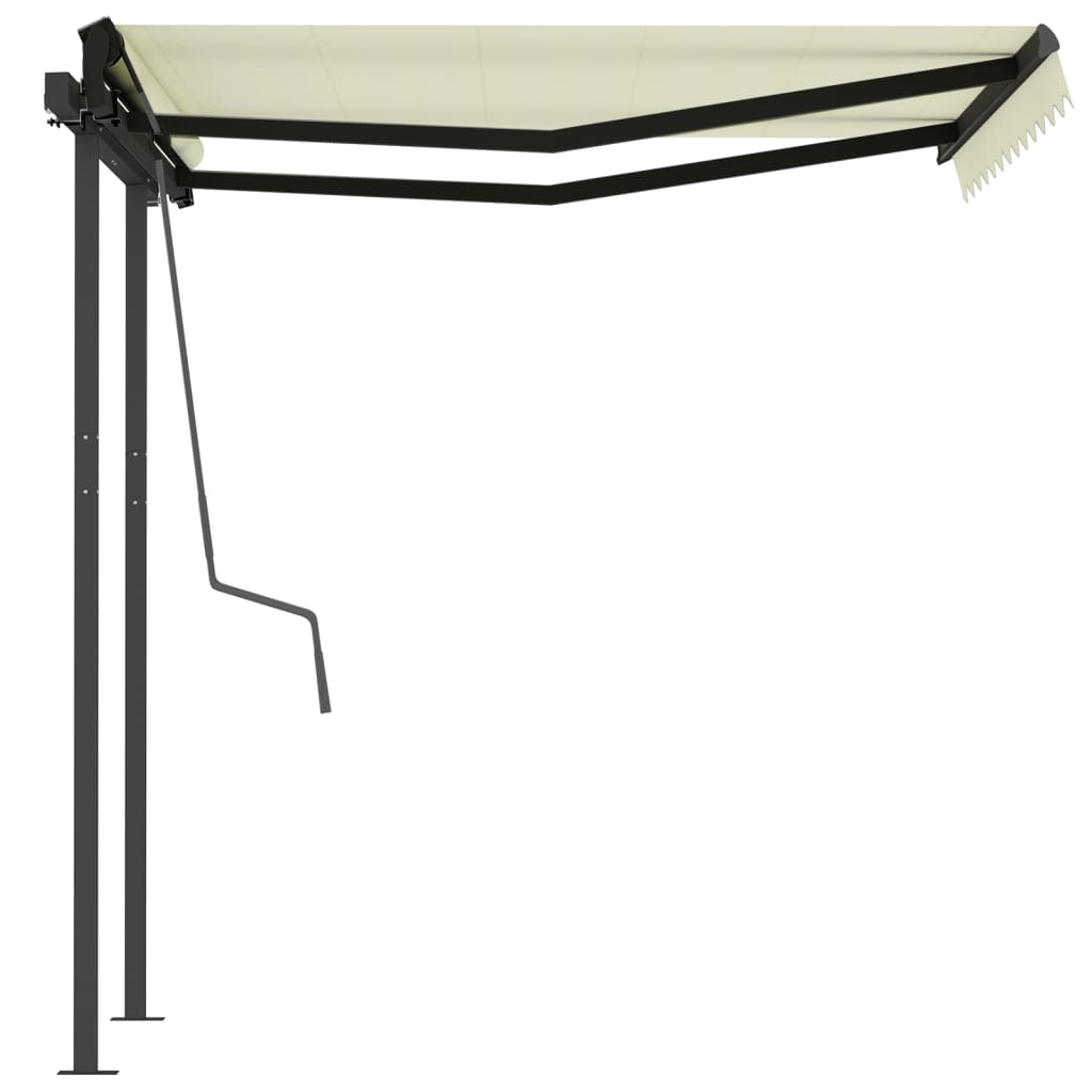 Copertină retractabilă automat cu stâlpi, crem, 3x2,5 m