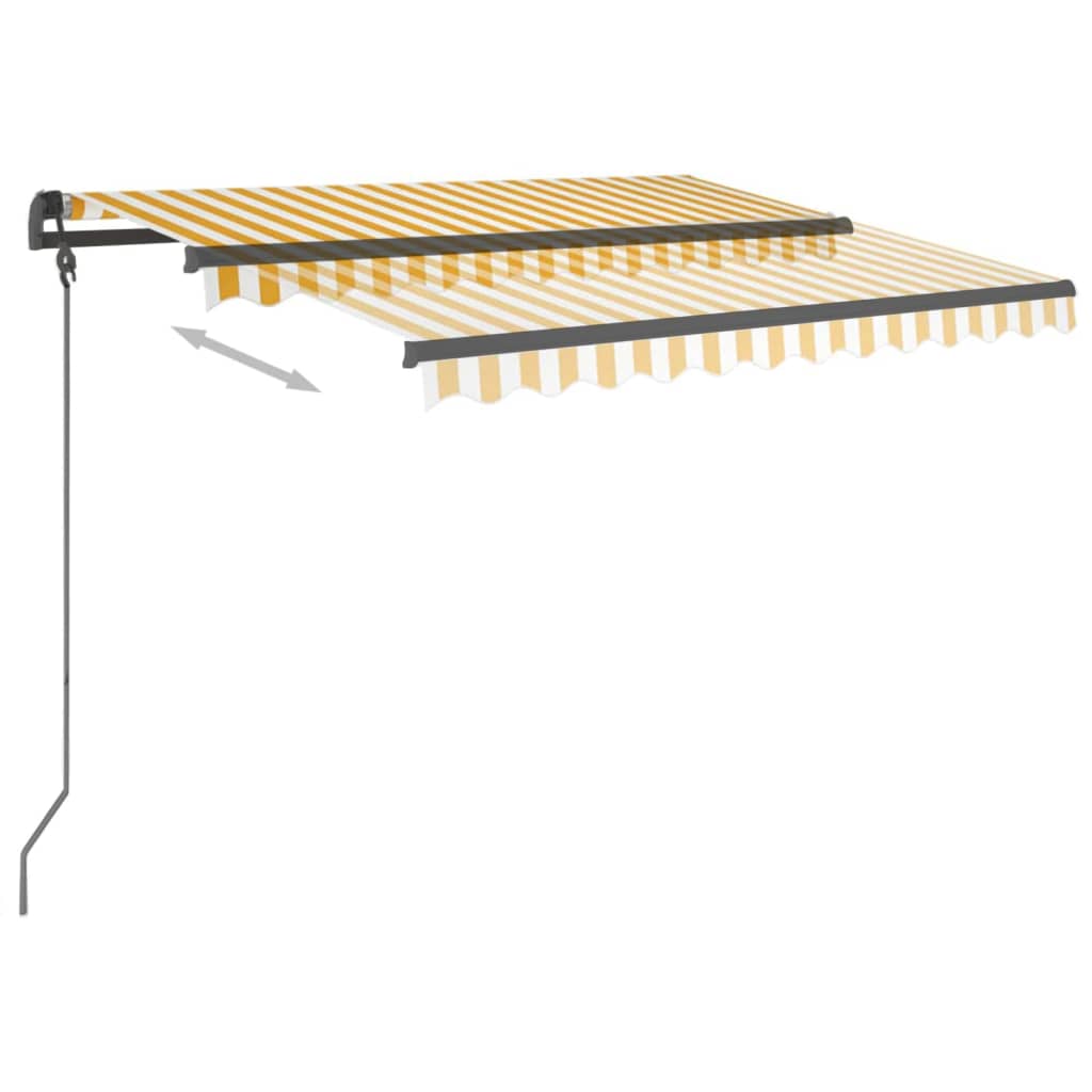 Copertină retractabilă automat cu stâlpi, galben & alb, 3x2,5 m