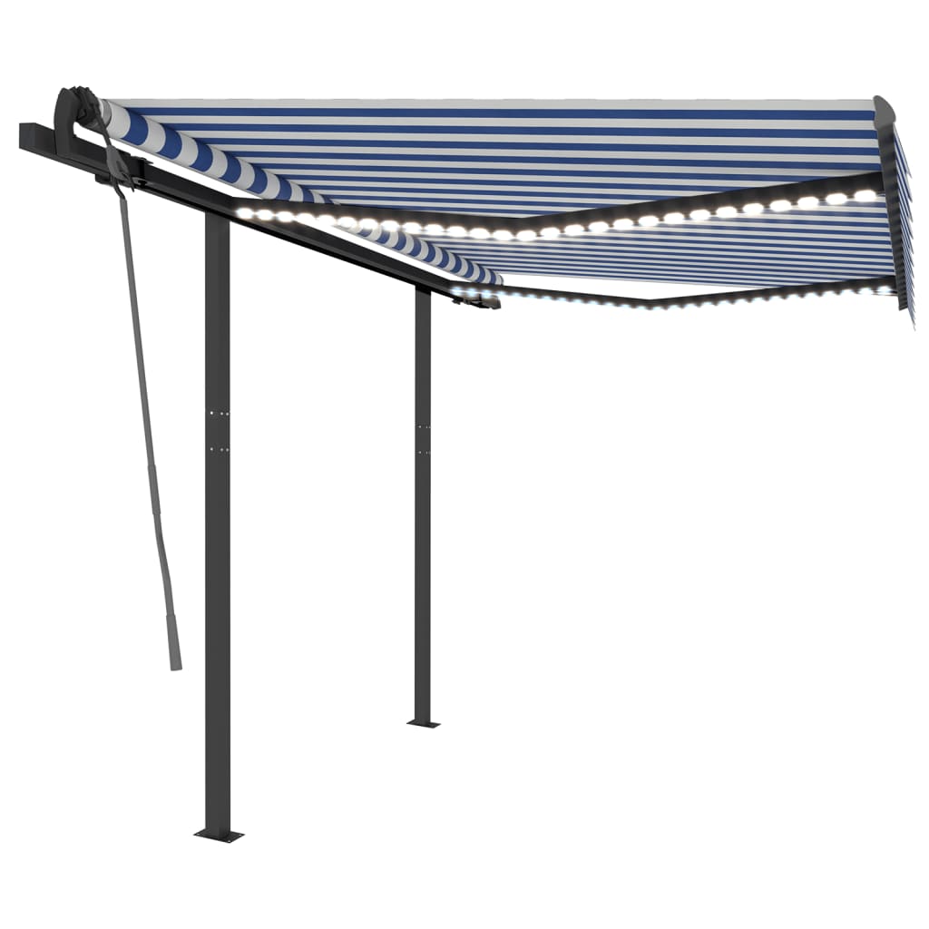 Copertină automată cu senzor vânt & LED, albastru/alb, 3x2,5 m