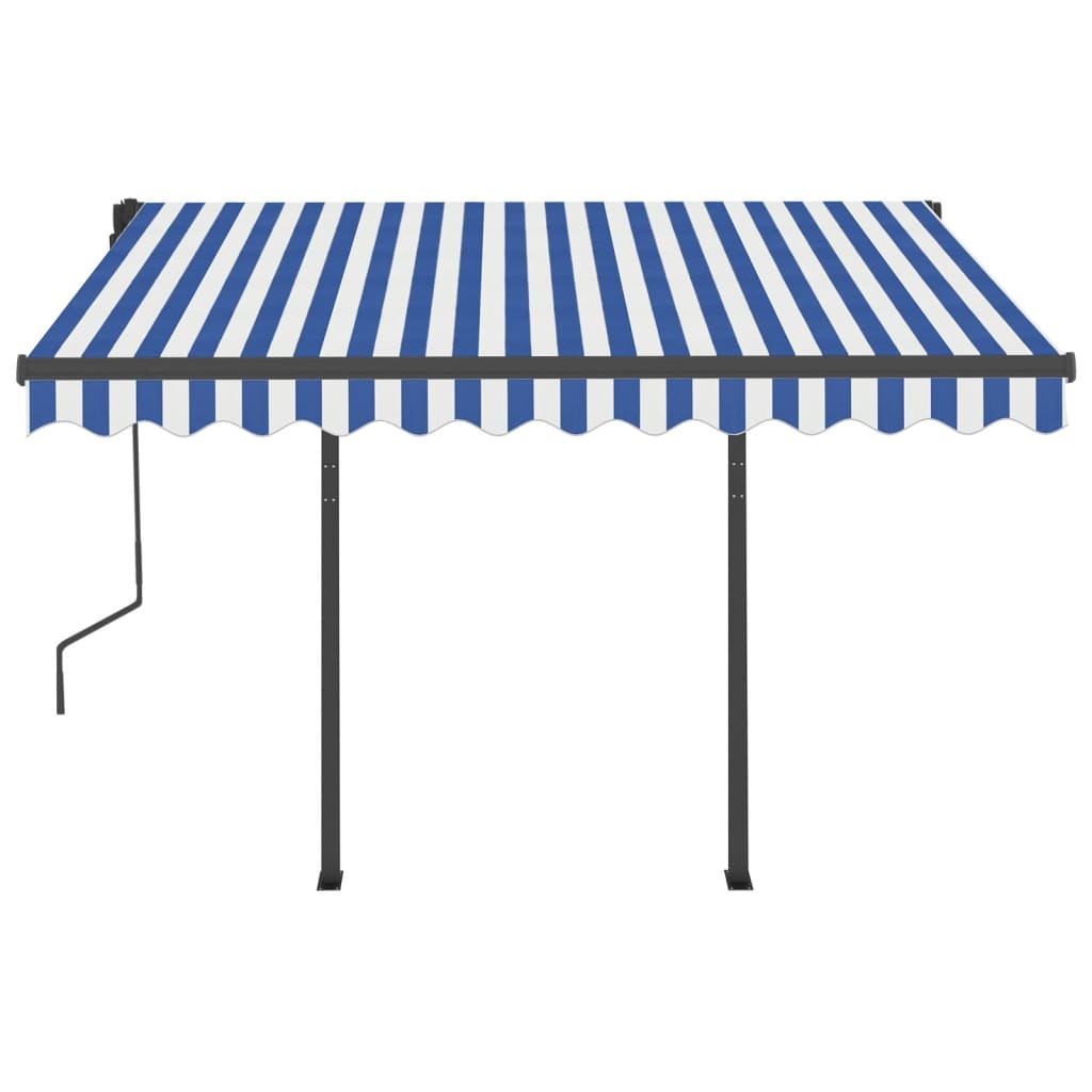 Copertină automată cu senzor vânt & LED, albastru/alb, 3x2,5 m