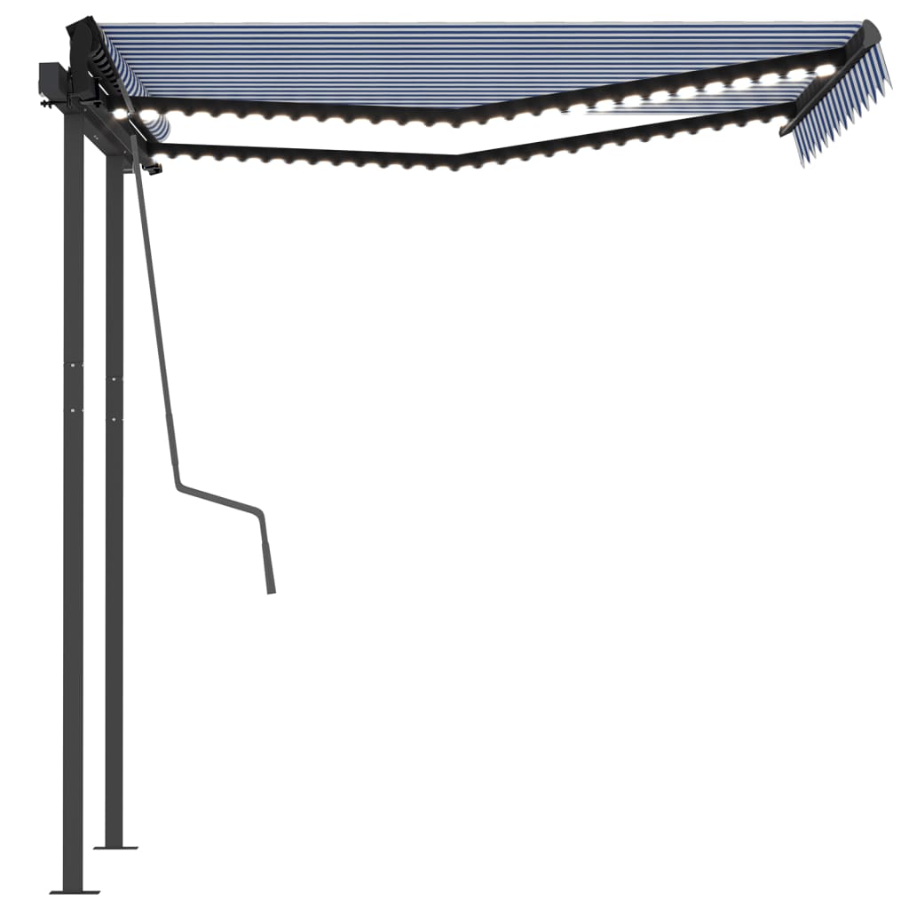Copertină automată cu senzor vânt & LED, albastru/alb, 3x2,5 m