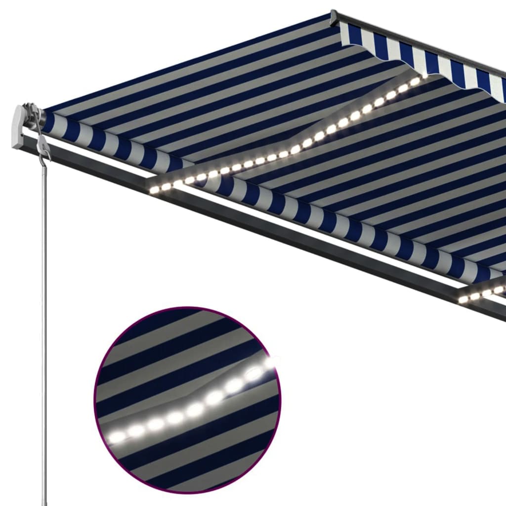 Copertină automată cu senzor vânt & LED, albastru/alb, 3x2,5 m