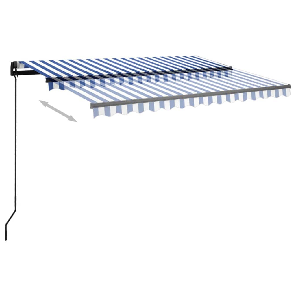 Copertină retractabilă manual cu LED, albastru & alb 3,5x2,5 m