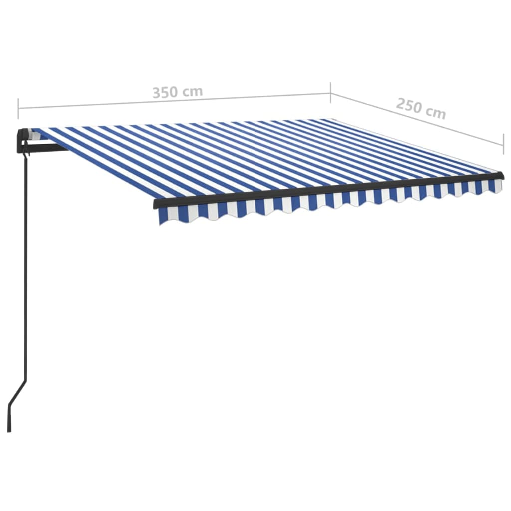 Copertină retractabilă manual cu LED, albastru & alb 3,5x2,5 m