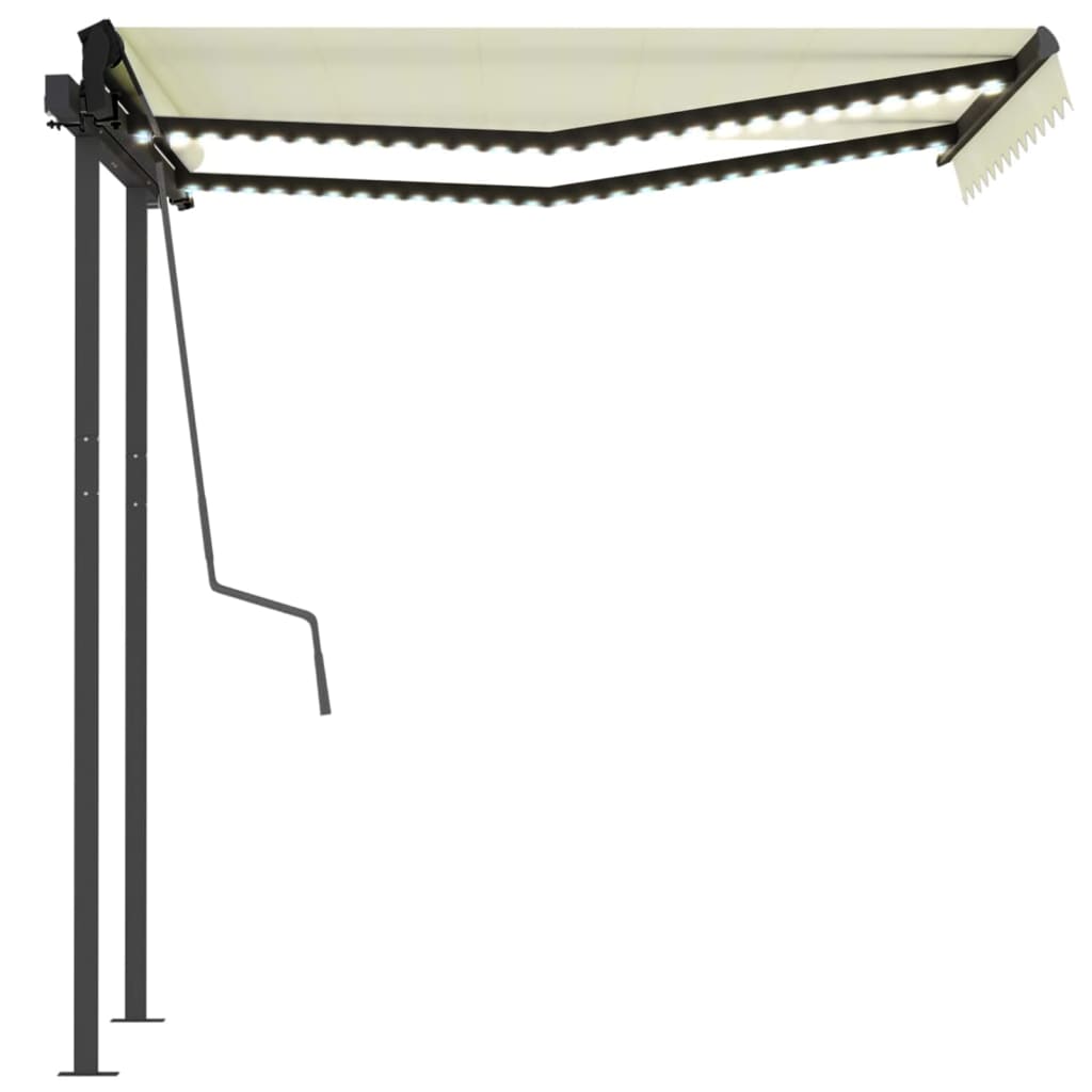Copertină retractabilă manual cu LED, crem, 3,5x2,5 m