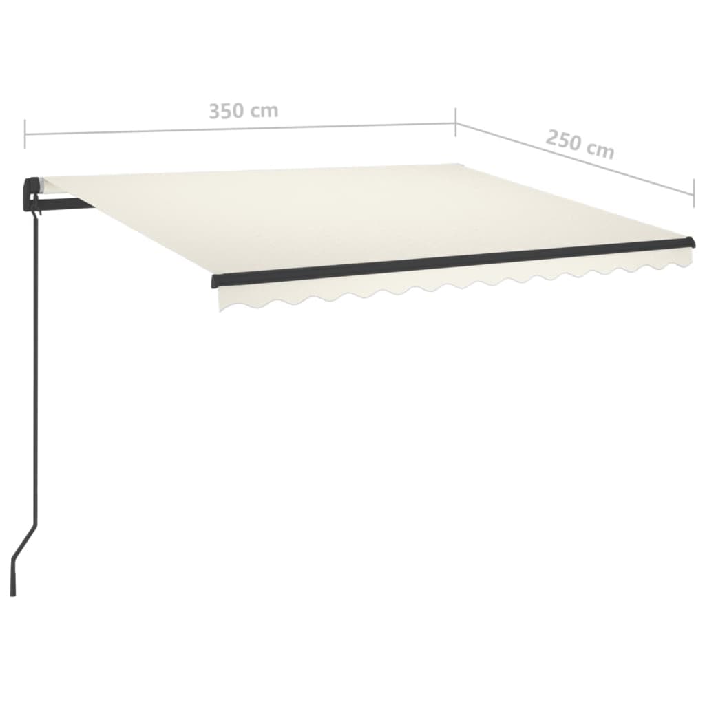 Copertină retractabilă manual cu LED, crem, 3,5x2,5 m