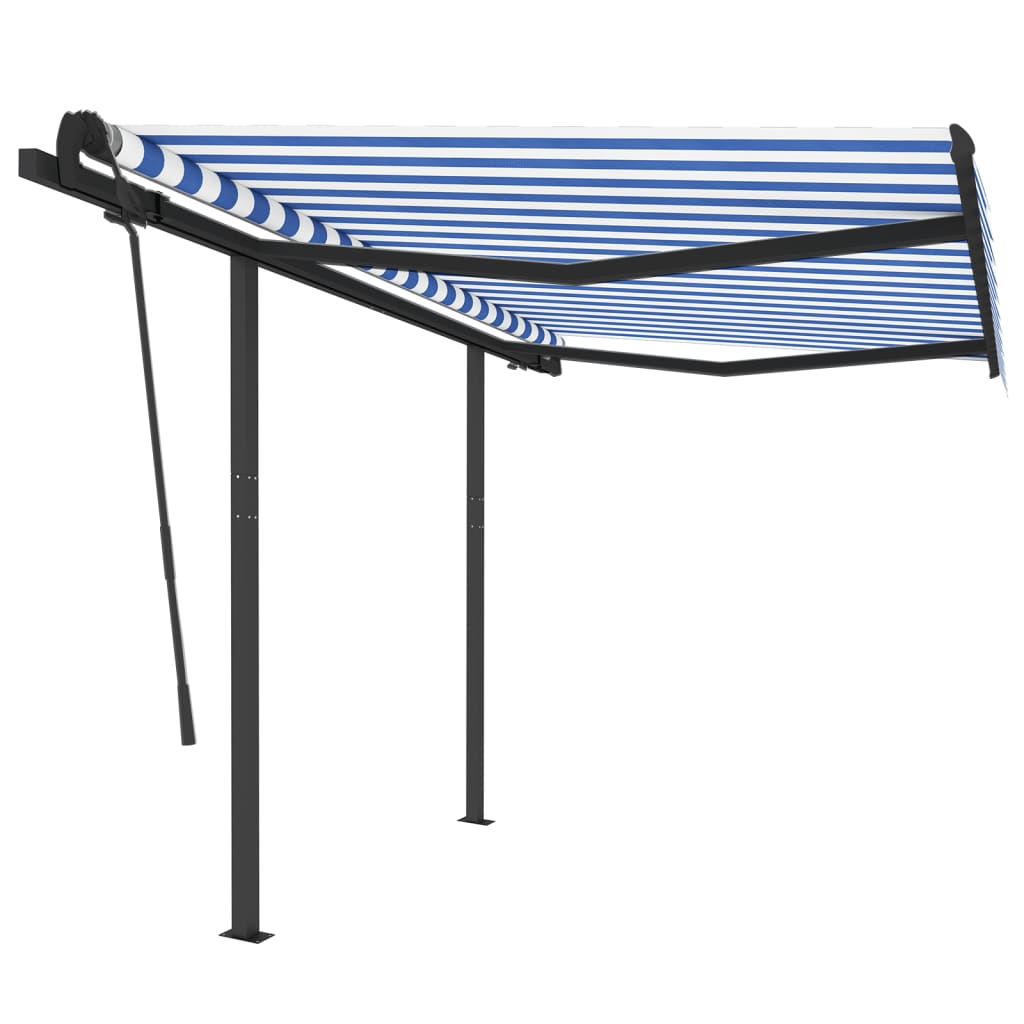 Copertină retractabilă automat cu stâlpi albastru&alb 3,5x2,5 m