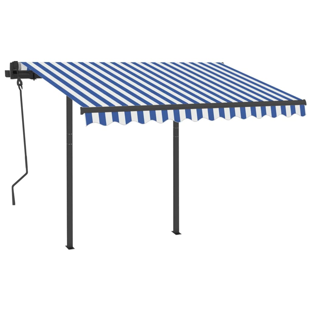 Copertină retractabilă automat cu stâlpi albastru&alb 3,5x2,5 m