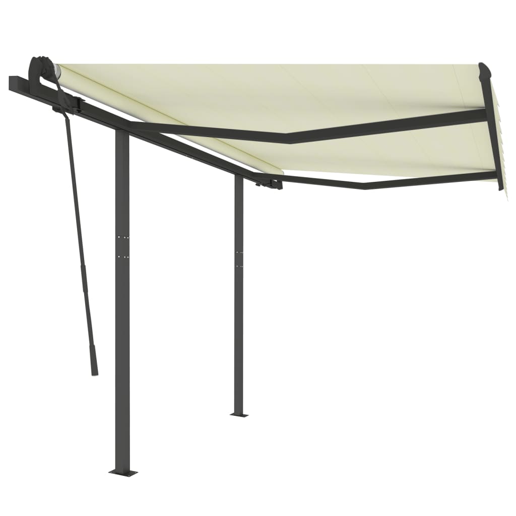 Copertină retractabilă automat cu stâlpi, crem, 3,5x2,5 m