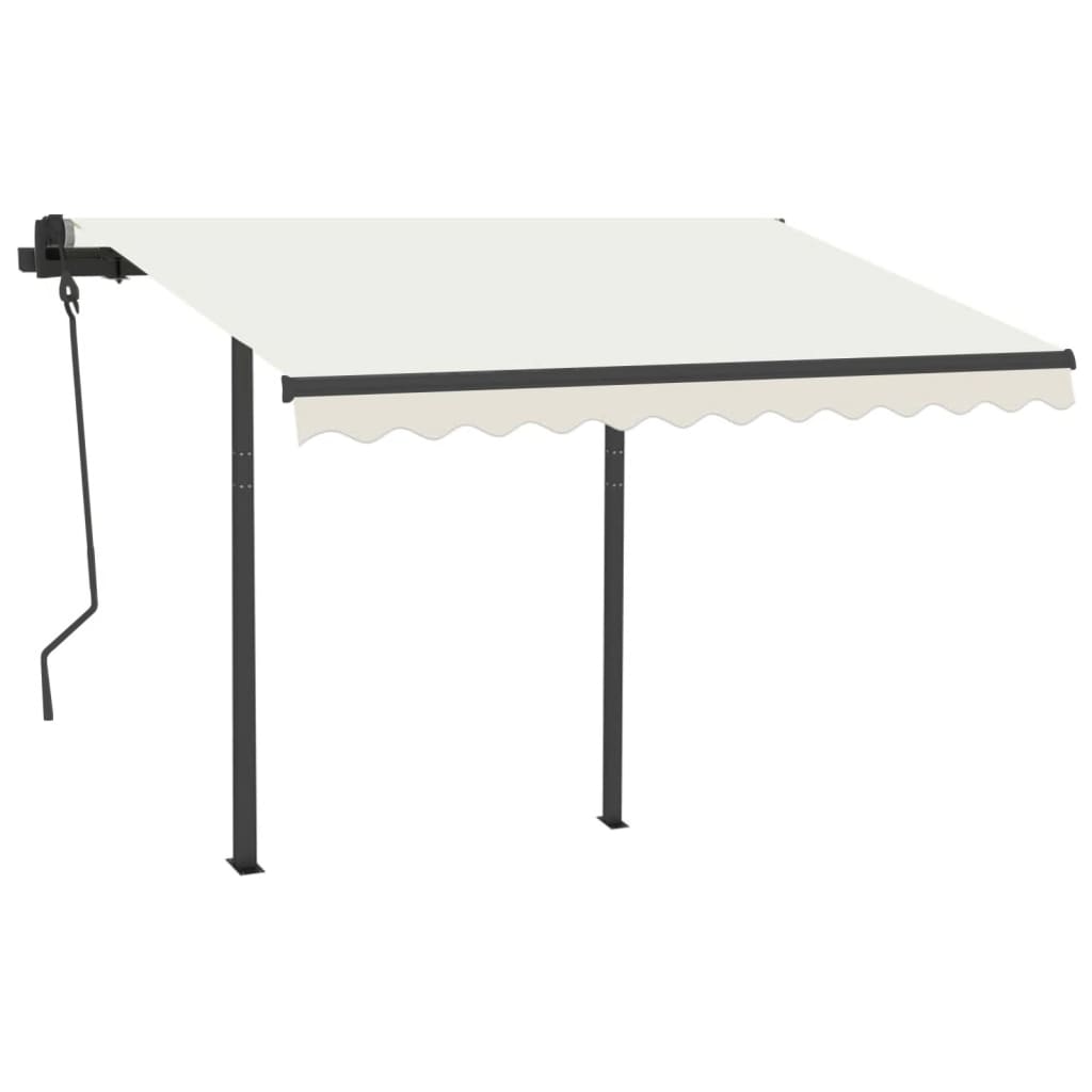 Copertină retractabilă automat cu stâlpi, crem, 3,5x2,5 m