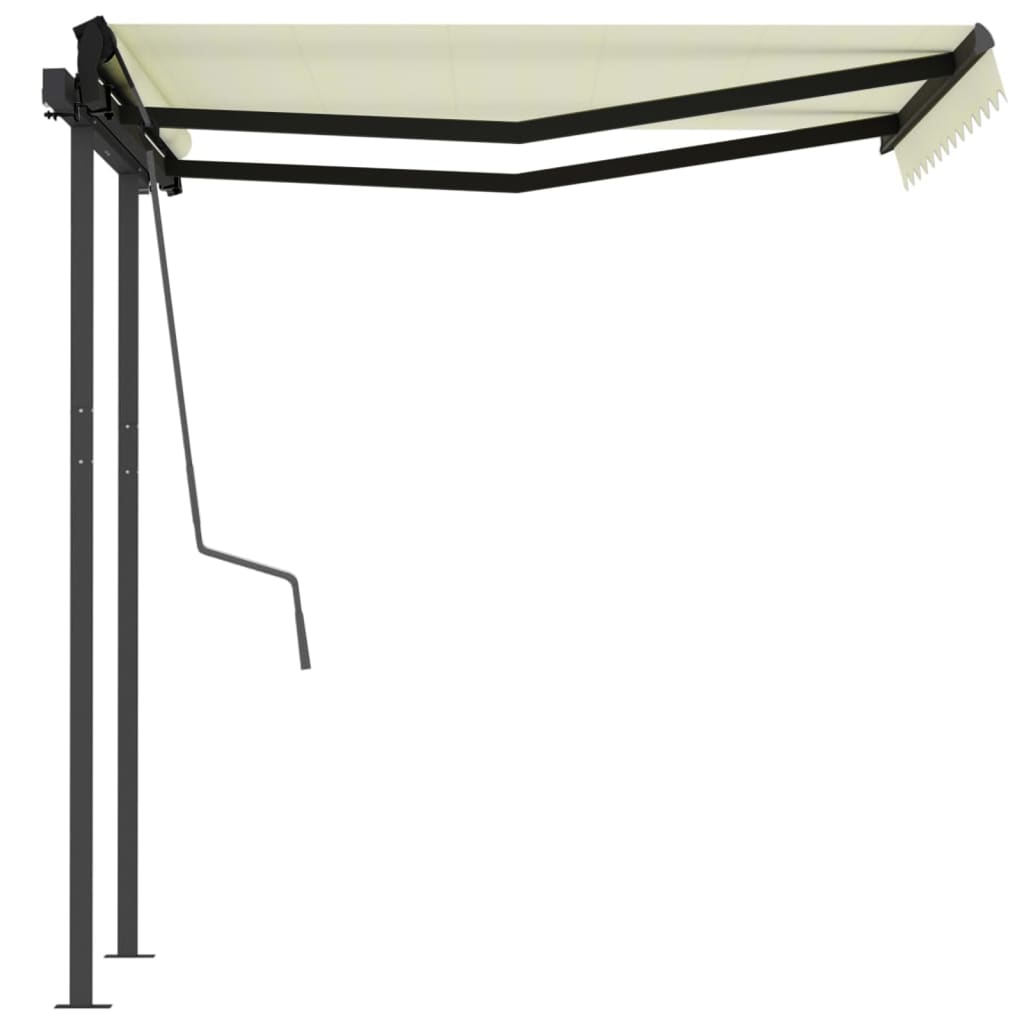 Copertină retractabilă automat cu stâlpi, crem, 3,5x2,5 m