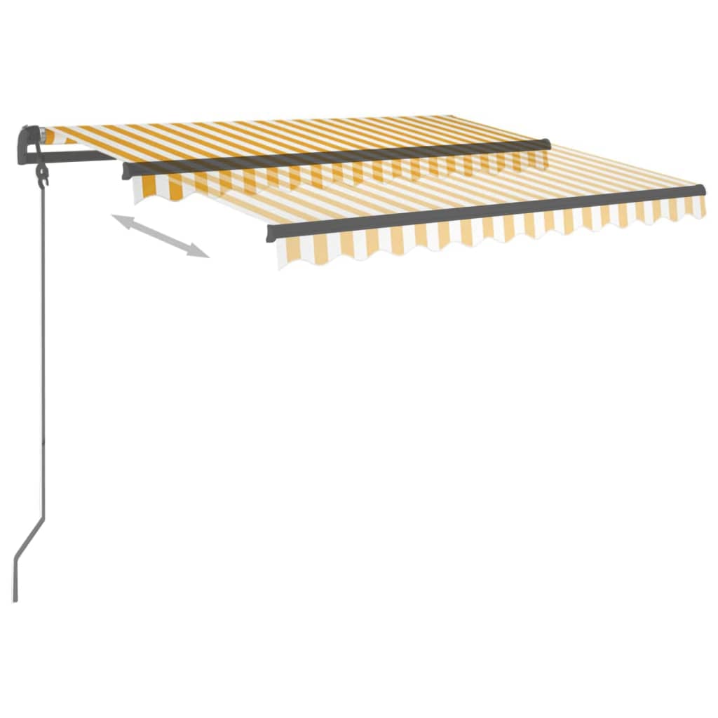 Copertină retractabilă automat cu stâlpi, galben&alb 3,5x2,5 m
