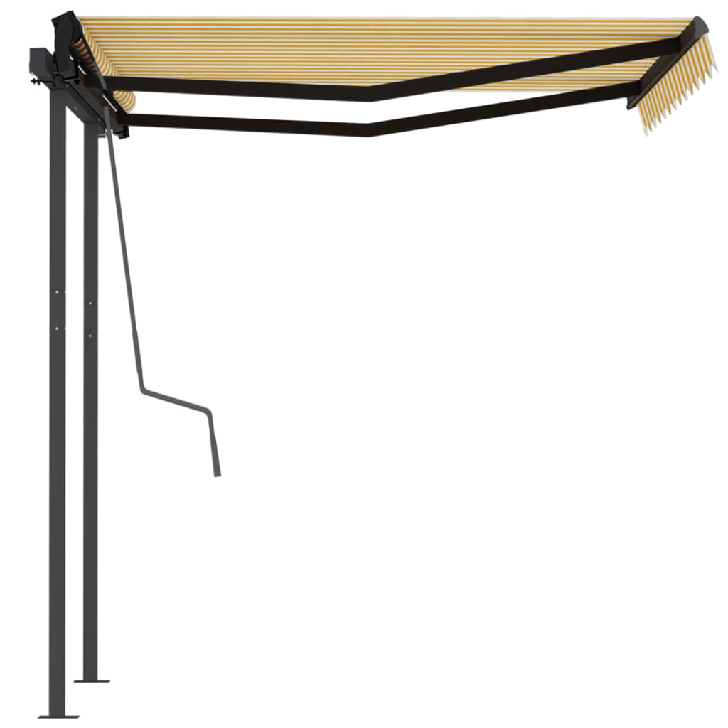 Copertină retractabilă automat cu stâlpi, galben&alb 3,5x2,5 m