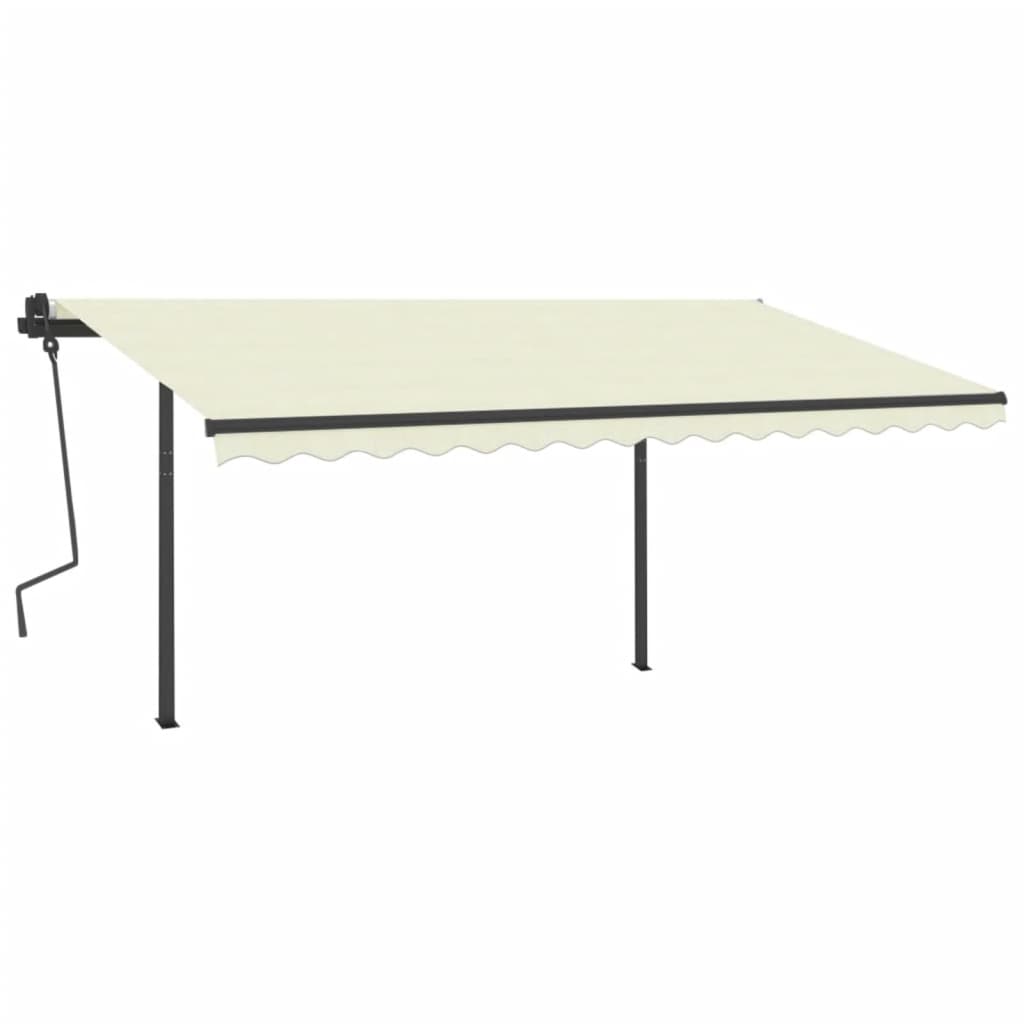 Copertină retractabilă manual, cu stâlpi, crem, 4x3 m