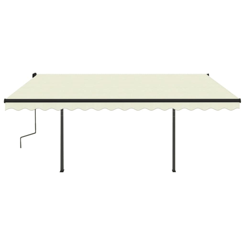 Copertină retractabilă manual, cu stâlpi, crem, 4x3 m