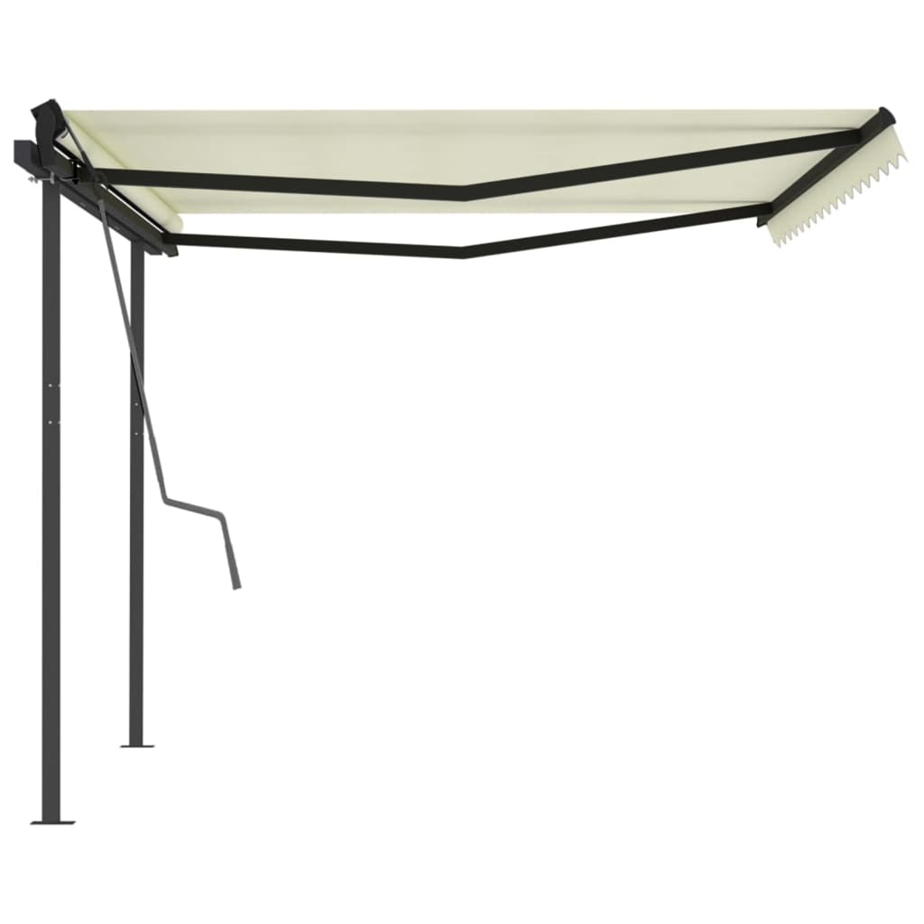 Copertină retractabilă manual, cu stâlpi, crem, 4x3 m