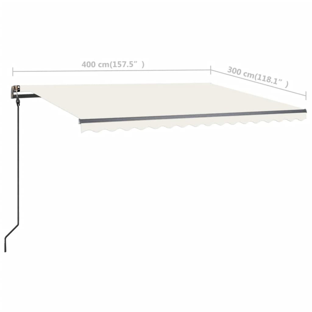 Copertină retractabilă manual, cu stâlpi, crem, 4x3 m