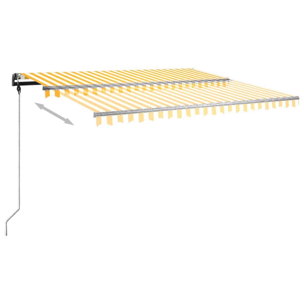 Copertină retractabilă manual, cu stâlpi, galben și alb, 4x3 m