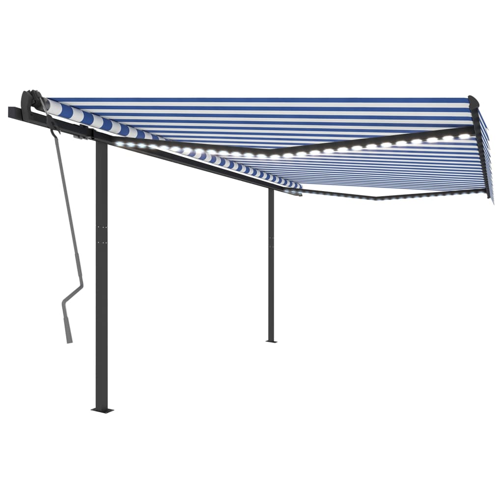 Copertină retractabilă manual, cu LED, albastru și alb, 4x3 m