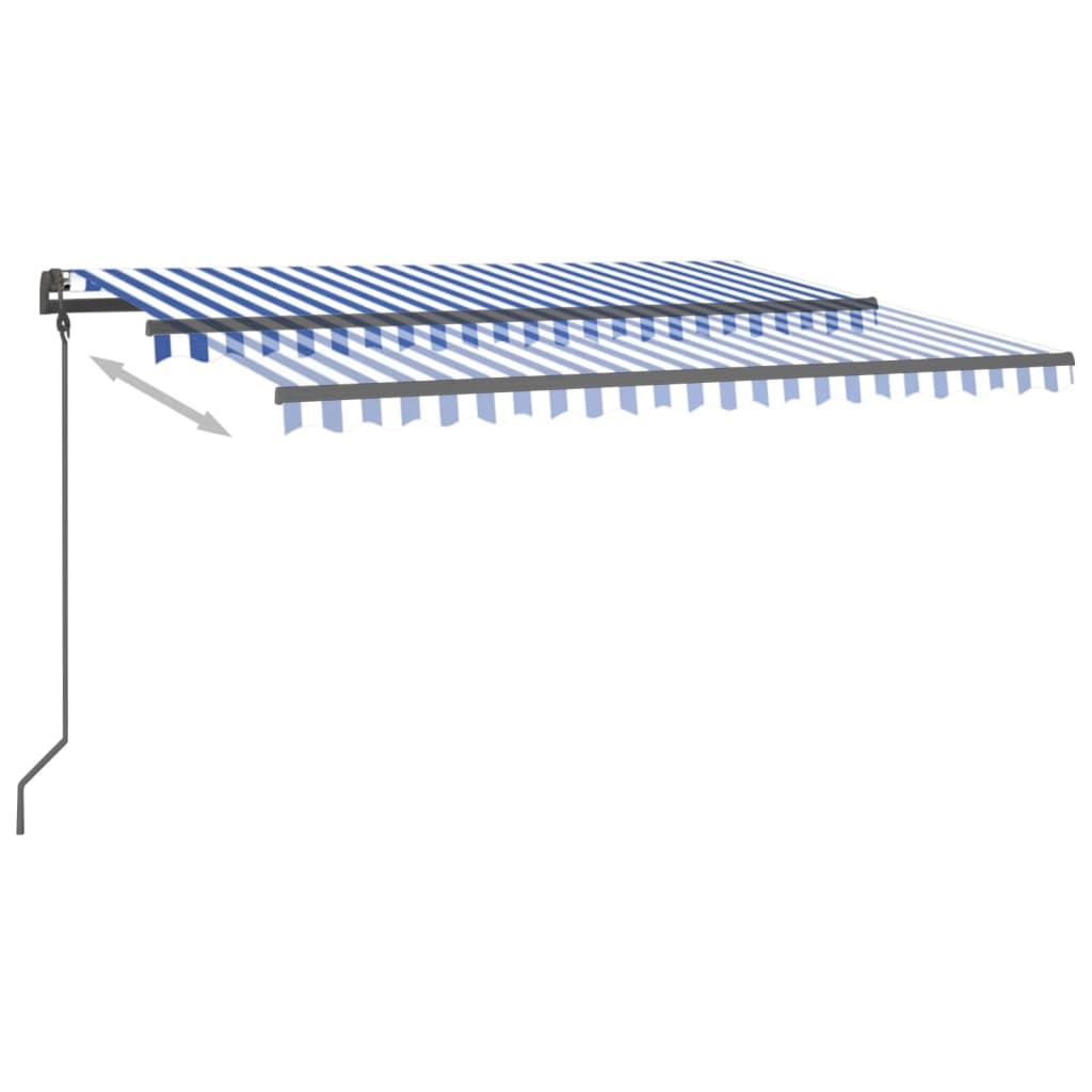 Copertină retractabilă manual, cu LED, albastru și alb, 4x3 m