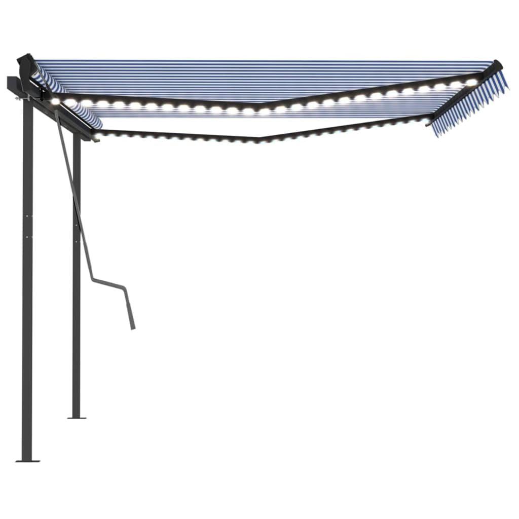 Copertină retractabilă manual, cu LED, albastru și alb, 4x3 m