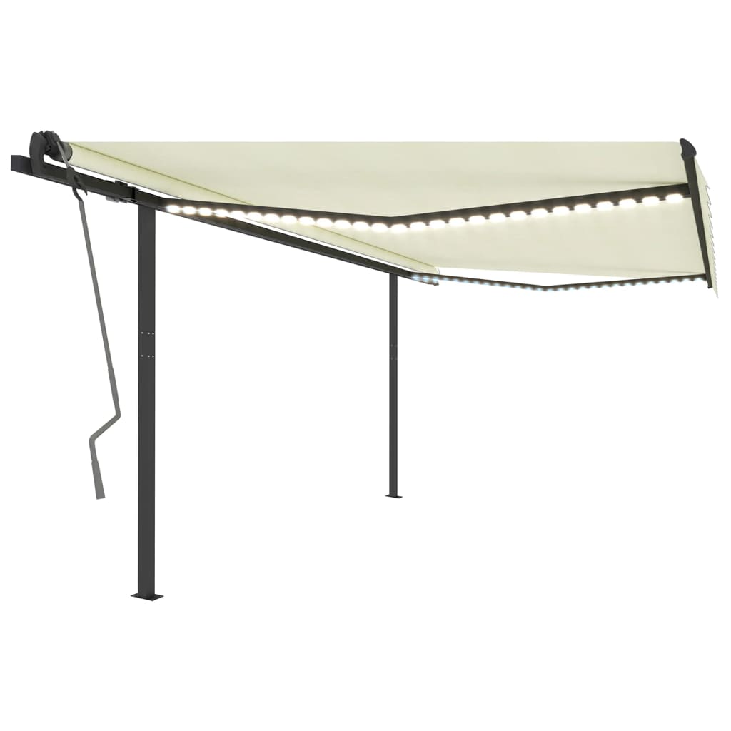 Copertină retractabilă manual, cu LED, crem, 4x3 m