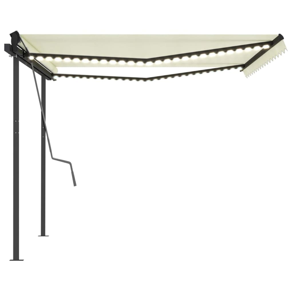 Copertină retractabilă manual, cu LED, crem, 4x3 m