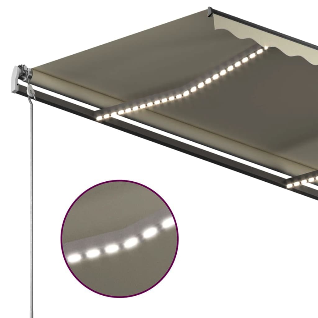 Copertină retractabilă manual, cu LED, crem, 4x3 m