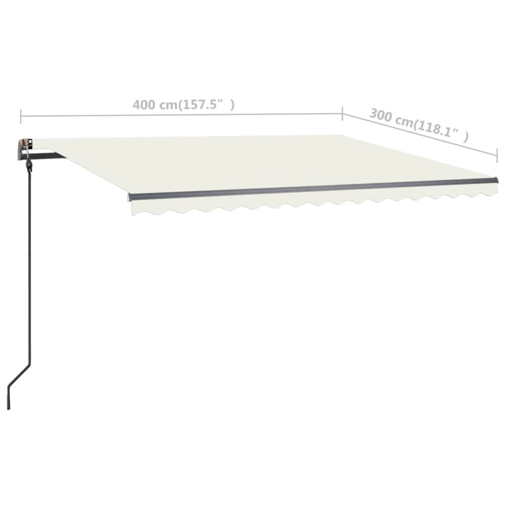 Copertină retractabilă manual, cu LED, crem, 4x3 m