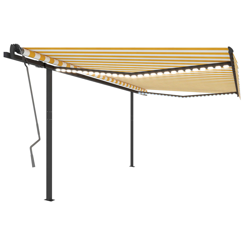 Copertină retractabilă manual, cu LED, galben și alb, 4x3 m