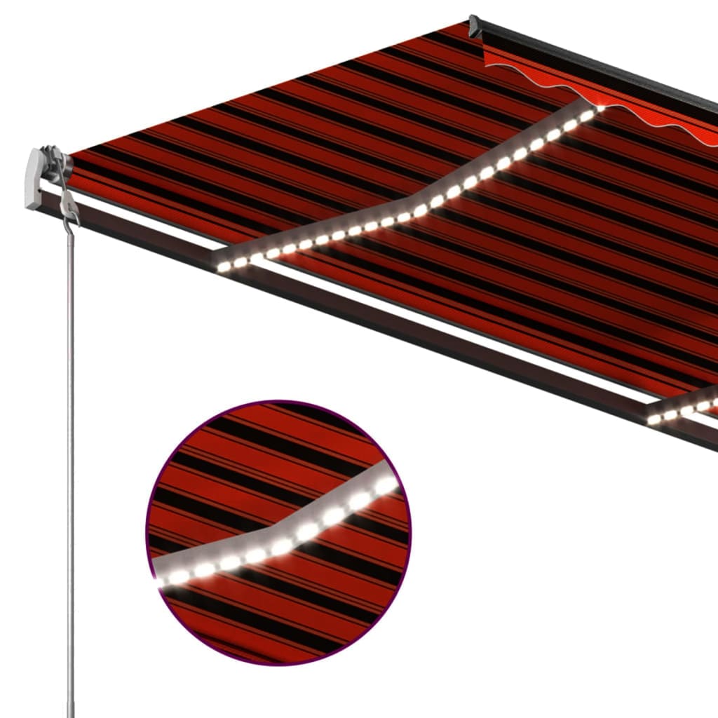 Copertină retractabilă manual cu LED, portocaliu și maro 4x3 m