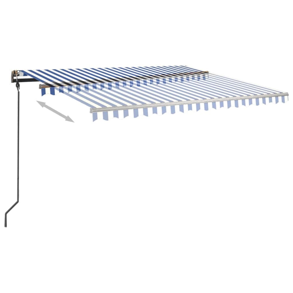 Copertină retractabilă automat, cu stâlpi albastru și alb 4x3 m