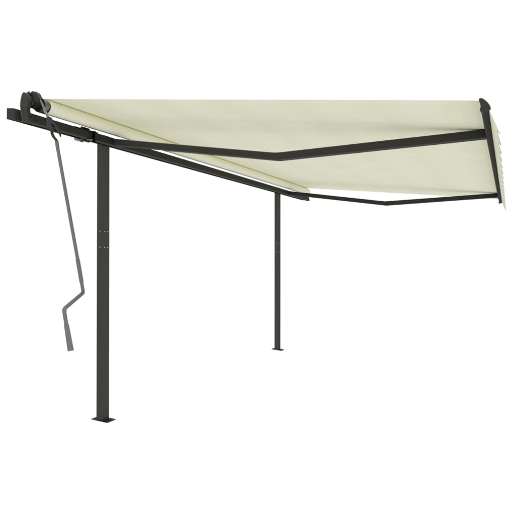 Copertină retractabilă automat, cu stâlpi, crem, 4x3 m