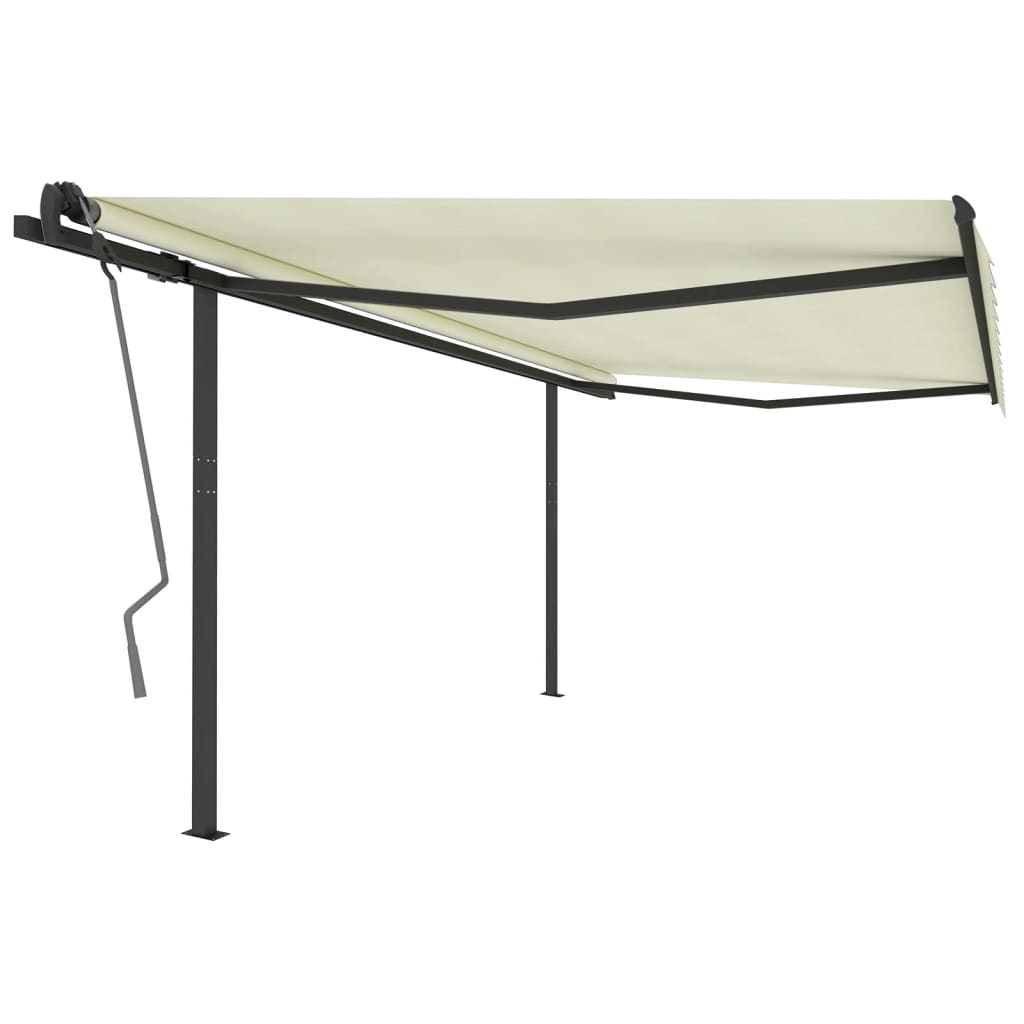 Copertină retractabilă automat, cu stâlpi, crem, 4x3 m