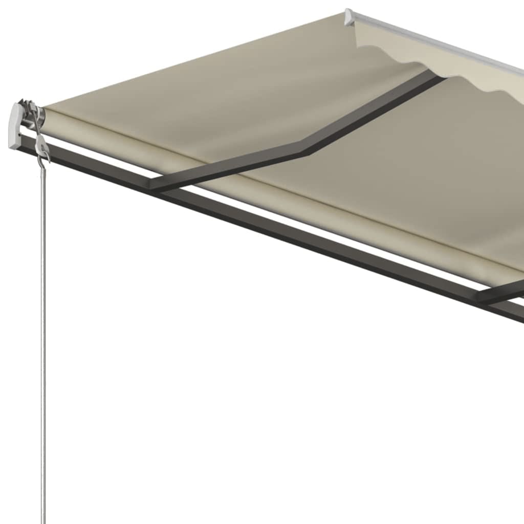Copertină retractabilă automat, cu stâlpi, crem, 4x3 m