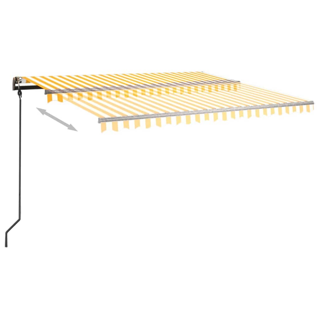 Copertină retractabilă automat, cu stâlpi galben și alb, 4x3 m