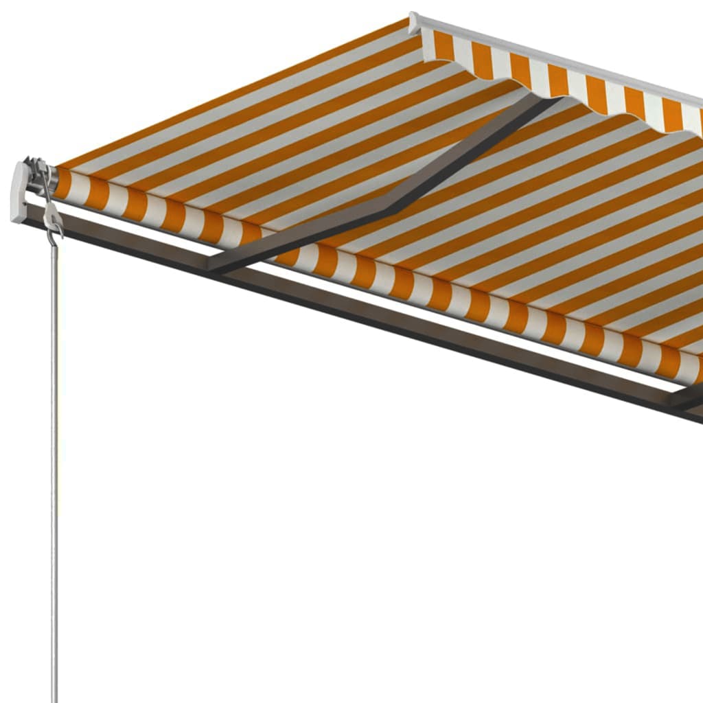 Copertină retractabilă automat, cu stâlpi galben și alb, 4x3 m